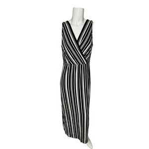 White House Black Market Womens Black White Sleeveless Striped Maxi Dress Sz 12